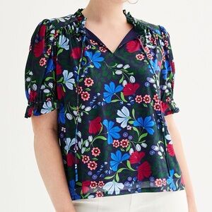 Draper James floral tie up front shirt sleeve blouse top shirt